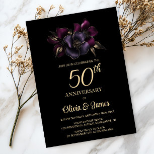 Schwarz Lila Pink Flora 50 Jahre alt Einladung
