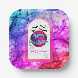 Schwarz Lila Pink Spider Web Bats Glückliches Hall Pappteller