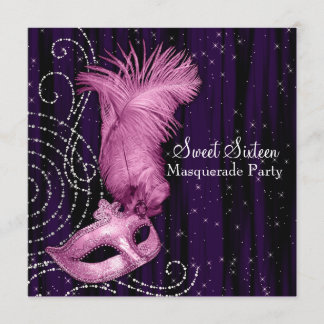 Schwarz Lila Pink Sweet 16 Masquerade Party Einladung