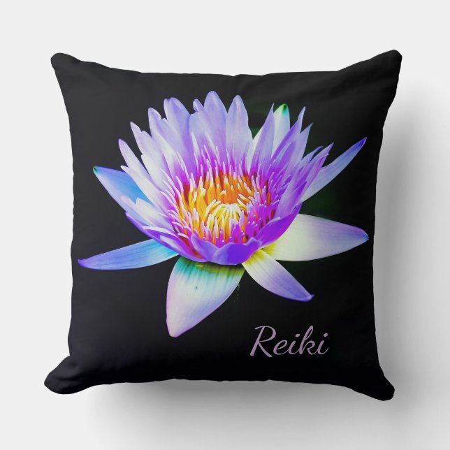 Schwarz-Lila Reiki Lotus Blume Kissen (Vorderseite)