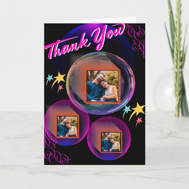 Schwarz, Lila rosa Pastellfarben Elegante 3 Foto C Dankeskarte (Vorderseite)