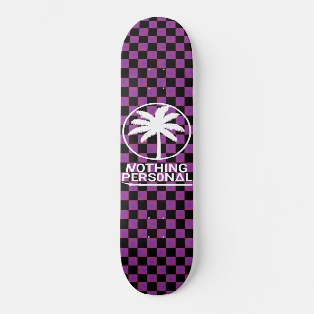 Schwarz-Lila Schachbrettmuster Skateboard (Vorderseite)