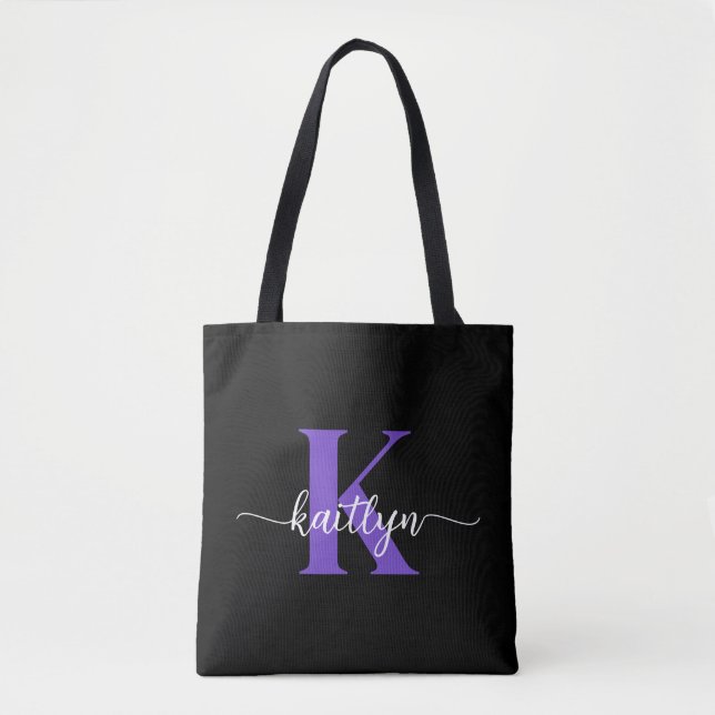 Schwarz-Lila-Script-Monogramm (Vorderseite)