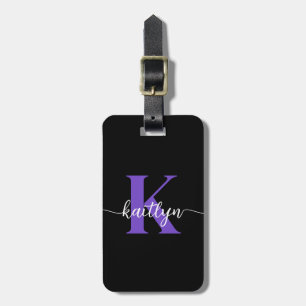 Schwarz-Lila-Script-Monogramm Gepäckanhänger