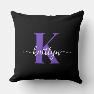 Schwarz-Lila-Script-Monogramm Kissen
