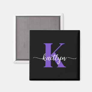 Schwarz-Lila-Script-Monogramm Magnet