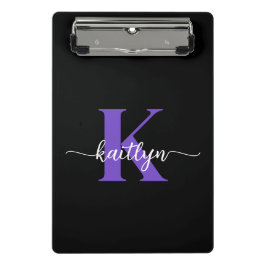 Schwarz-Lila-Script-Monogramm Mini Klemmbrett
