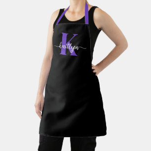 Schwarz-Lila-Script-Monogramm Schürze