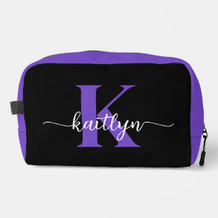 Schwarz-Lila-Script-Monogramm Waschbeutel