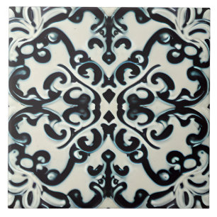 Schwarz Lila und Aquamarin im Weißen toskanischen  Fliese