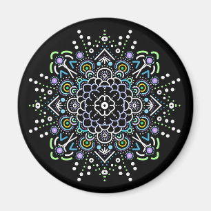 Schwarz, Lila und Grün Mandala Magnet