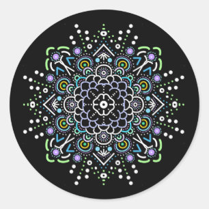 Schwarz, Lila und Grün Mandala Runder Aufkleber