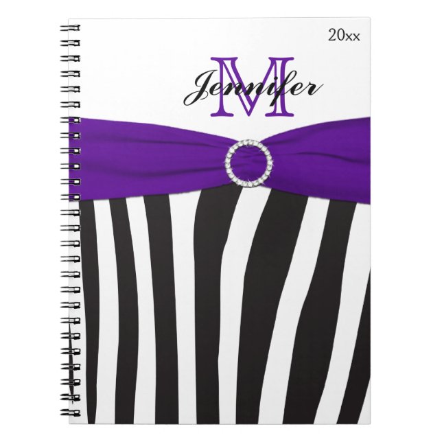 Schwarz-Lila-Weiß-Zebrastreifen-Notebook Notizblock (Vorderseite)