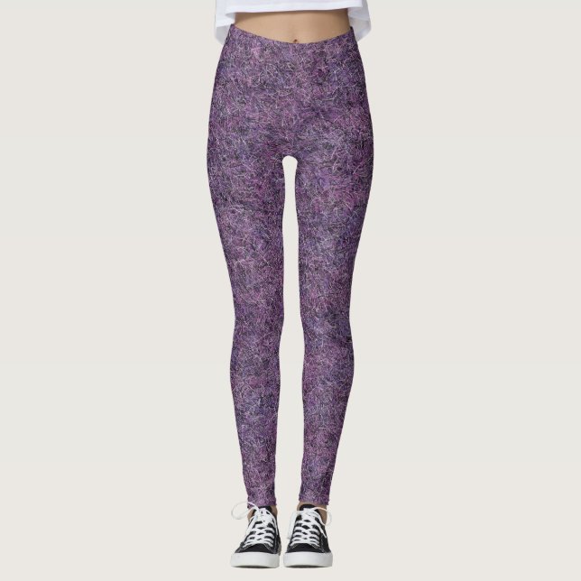 Schwarz Lila weiße Imitate Shag Texture Leggings (Vorderseite)