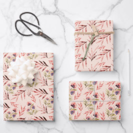 Schwarz Lila Wildblumen Wasserfarben Kunst, Dichtu Geschenkpapier Set