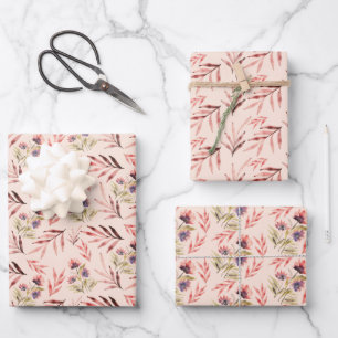 Schwarz Lila Wildblumen Wasserfarben Kunst, Dichtu Geschenkpapier Set