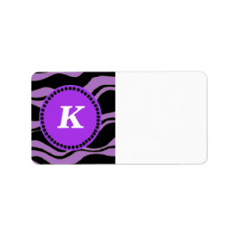 Schwarz-Lila-Zebra-Muster-Monogramm Adressaufkleber