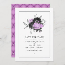 Schwarz-Lilac-Vintag-Flora-Hochzeitszettel Foto Save The Date