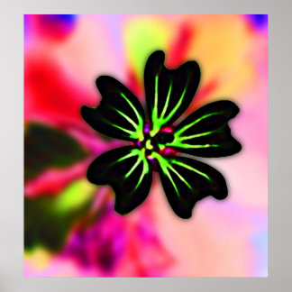 Schwarz-Linse-Grün-Blume auf mehrfarbiger Rückseit Poster
