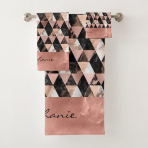 schwarz Marmor   Monogramm aus weißem Rose Badhandtuch Set