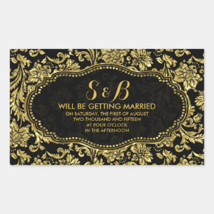 Schwarz-Metall-Gold-Floral-Damaskus 3a-Muster Rechteckiger Aufkleber