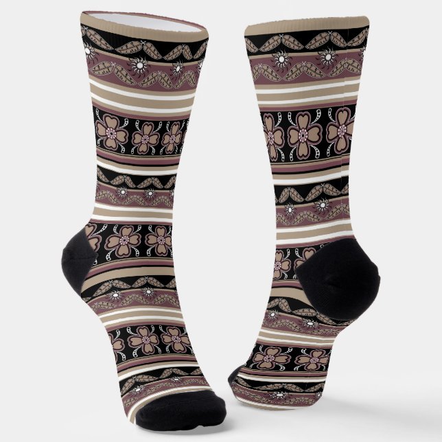 Schwarz-Mexican-Zierstreifen Socken (Gewinkelt)
