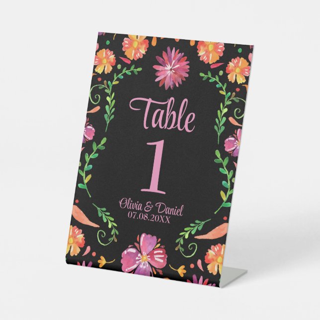 Schwarz-Mexikanisch-Fiesta-Hochzeitsfeier-Tischnum Sockelschild (Vorderseite)