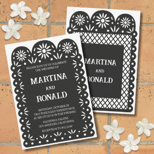 Schwarz-Mexikanischer Papel-Picado-Hochzeit Ankündigung