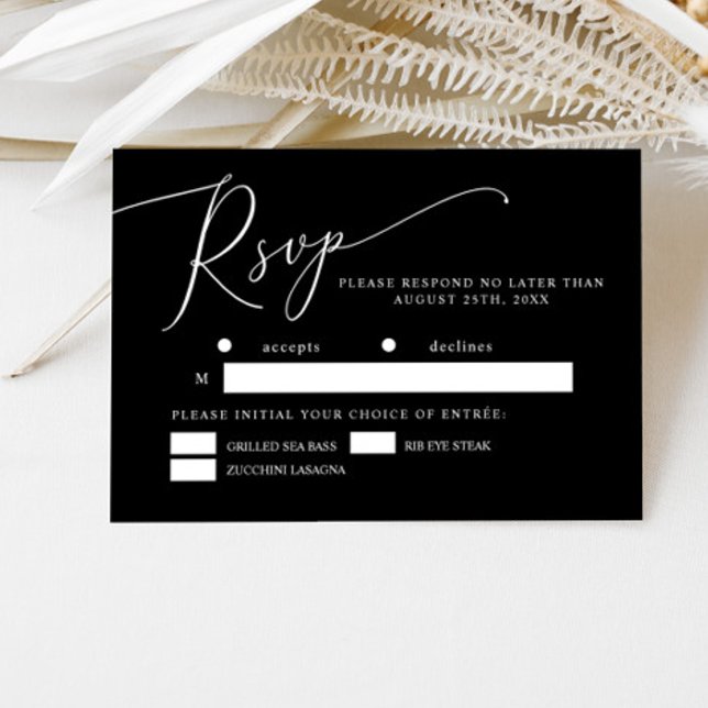 Schwarz-Minimal-Hochzeitsmahlzeit RSVP Karte (Von Creator hochgeladen)