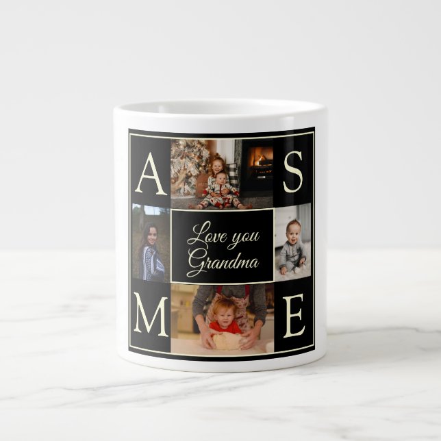 Schwarz-Minimal-Monogramm-Foto Liebe Sie Oma Jumbo-Tasse (Vorderseite)