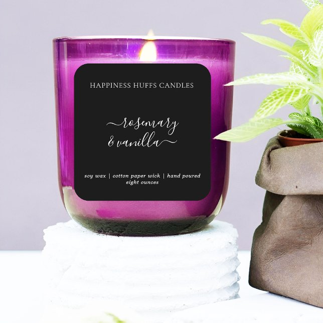 Schwarz-Minimal-Script-Candle-Label-Aufkleber Quadratischer Aufkleber (Von Creator hochgeladen)