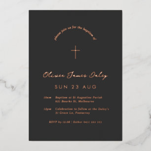 Schwarz-Minimal-Taufe Christening Cross-Einladung Folieneinladung