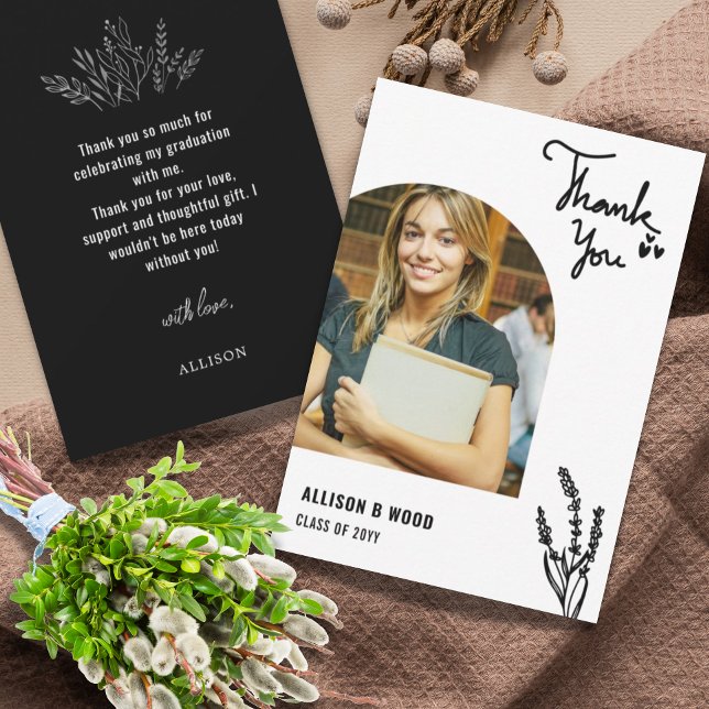 Schwarz Minimalistisch 1 Foto Abschluss Herzlich L Dankeskarte (Von Creator hochgeladen)