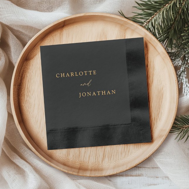 Schwarz Minimalistisch Moderne Elegante Hochzeit Servietten Mit Folie (Von Creator hochgeladen)