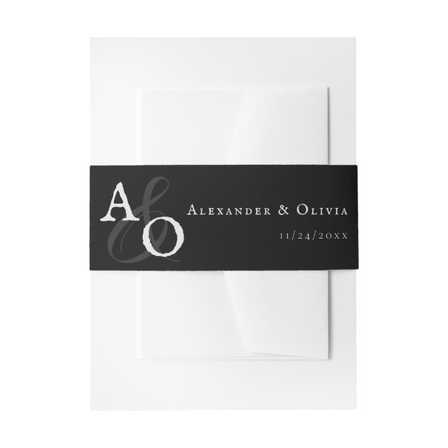 Schwarz-Minimalistisch-Monogramm-Hochzeit Einladungsbanderole (Vorderseite Beispiel)