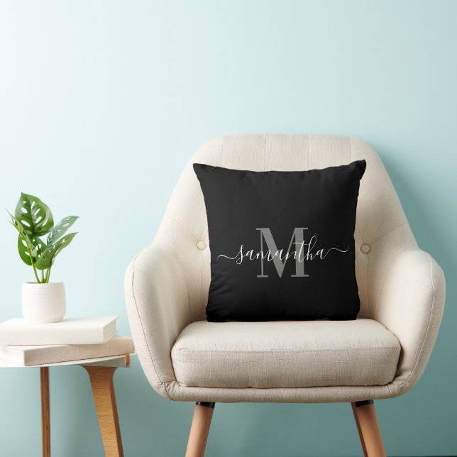 Schwarz-Minimalistisch-Monogramm Kissen (Stuhl )
