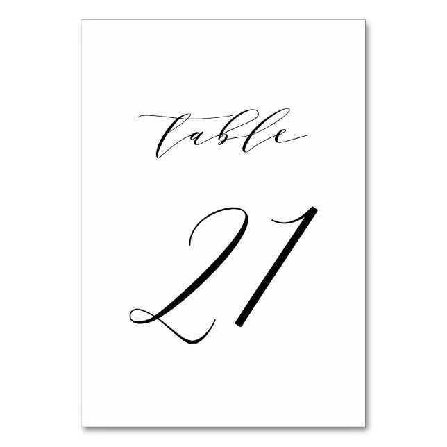 Schwarz-Minimalistisch-Script-Hochzeit-Tischnummer Tischnummer (Vorderseite)