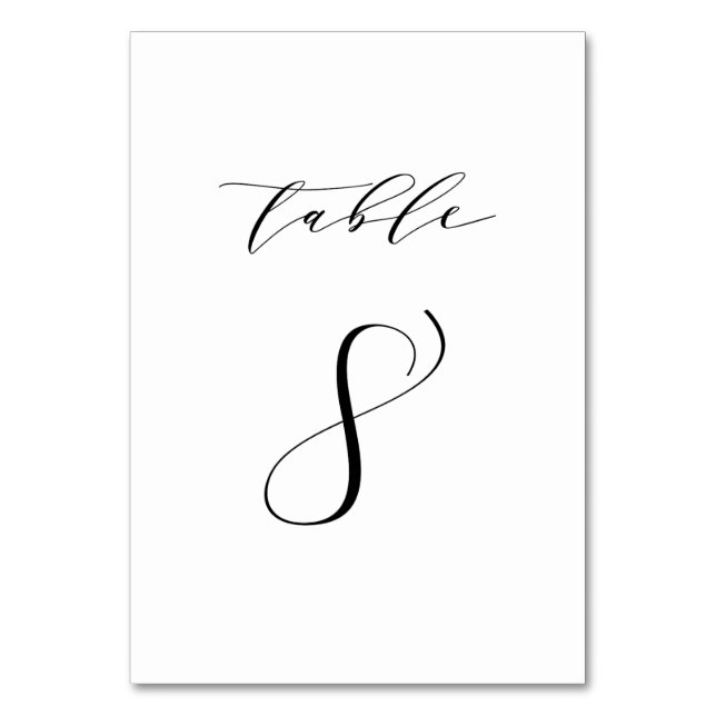Schwarz-Minimalistisch-Script-Hochzeit-Tischnummer Tischnummer (Vorderseite)
