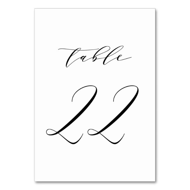 Schwarz-Minimalistisch-Script-Hochzeit-Tischnummer Tischnummer (Vorderseite)