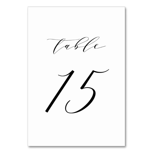 Schwarz-Minimalistisch-Script-Hochzeit-Tischnummer Tischnummer (Vorderseite)
