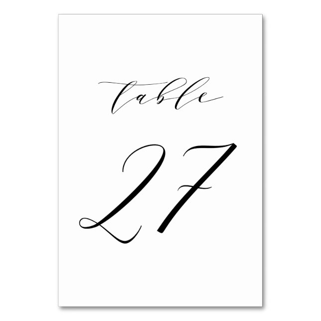 Schwarz-Minimalistisch-Script-Hochzeit-Tischnummer Tischnummer (Vorderseite)