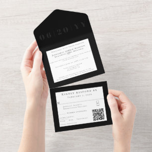 Schwarz Minimalistische fette Art Wedding All In One Einladung