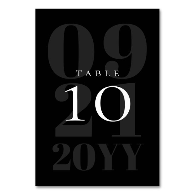 Schwarz Minimalistische fette Art Wedding Tischnummer (Vorderseite)