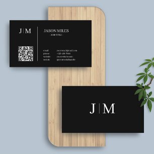 Schwarz   Minimalistische Initials Eleganter QR-Co Visitenkarte