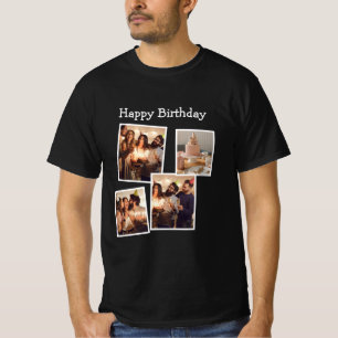 Schwarz Minimalistischer Geburtstag Foto Collage T T-Shirt