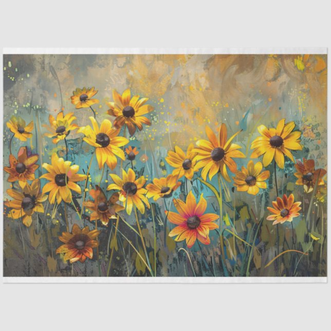 Schwarz-Mit Augen Susan Blume Impressionist Decoup Seidenpapier (Vorderseite)