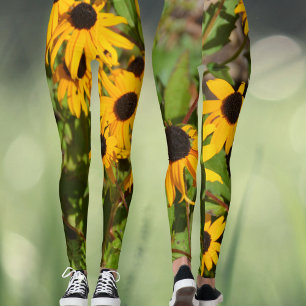 Schwarz-Mit Augen Susan Bold floral Botanisch Leggings