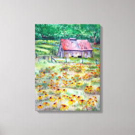 Schwarz-Mit Augen Susans Wildblume Barn Watercolor Leinwanddruck
