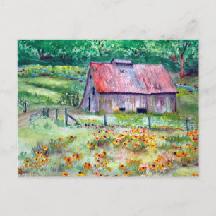 Schwarz-Mit Augen Susans Wildblume Barn Watercolor Postkarte