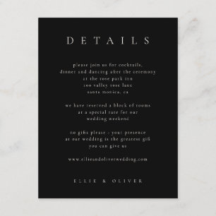 Schwarz mit Beige Boho Details Hochzeit modern Begleitkarte